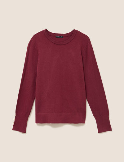 Pull droit col rond manches longues bordeaux femme