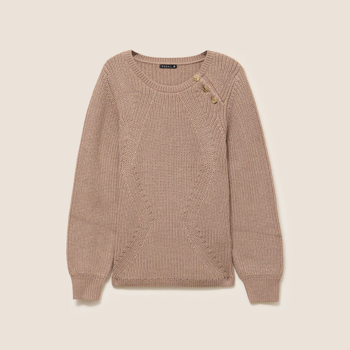 Pull Manches Longues Taupe, Col Large Tombant - Taille 40, Occasion Bon état