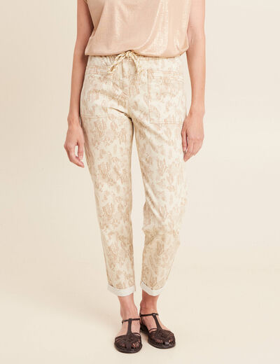 Pantalon paperbag 7/8ème beige femme
