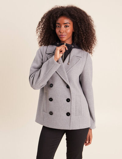 Caban doubl&eacute; avec capuche gris clair femme