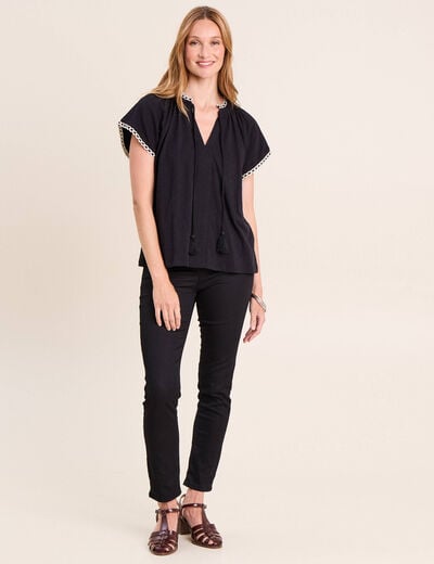 T-shirt col tunisien noir femme