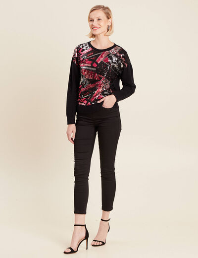 Pull manches longues sequins noir femme