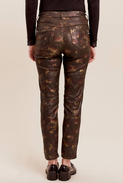 Pantalon enduit réversible couleur cuivre femme