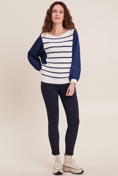 Pantalon léger taille haute 7/8ème bleu marine femme