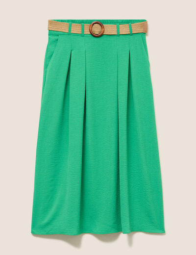 Jupe longue évasée ceinturée vert femme