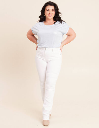 Jean coupe droite taille haute blanc femme