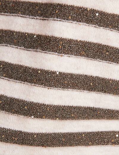 Pull manches longues sequins ecru femme