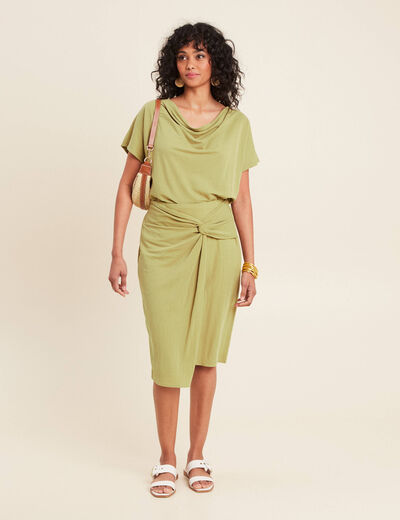 Jupe droite effet portefeuille vert olive femme