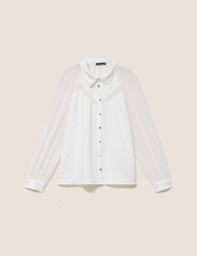 Chemise ample voile doubl&eacute;e col chemise ecru femme