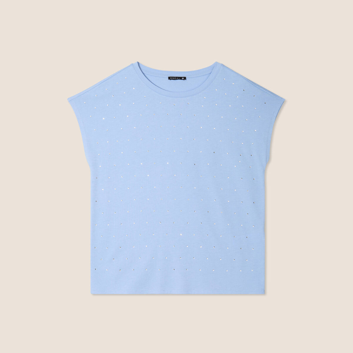 T-shirt manches courtes strass bleu ciel femme