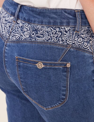 Jean ajust&eacute; 7/8&egrave;me taille bascul&eacute;e denim stone femme