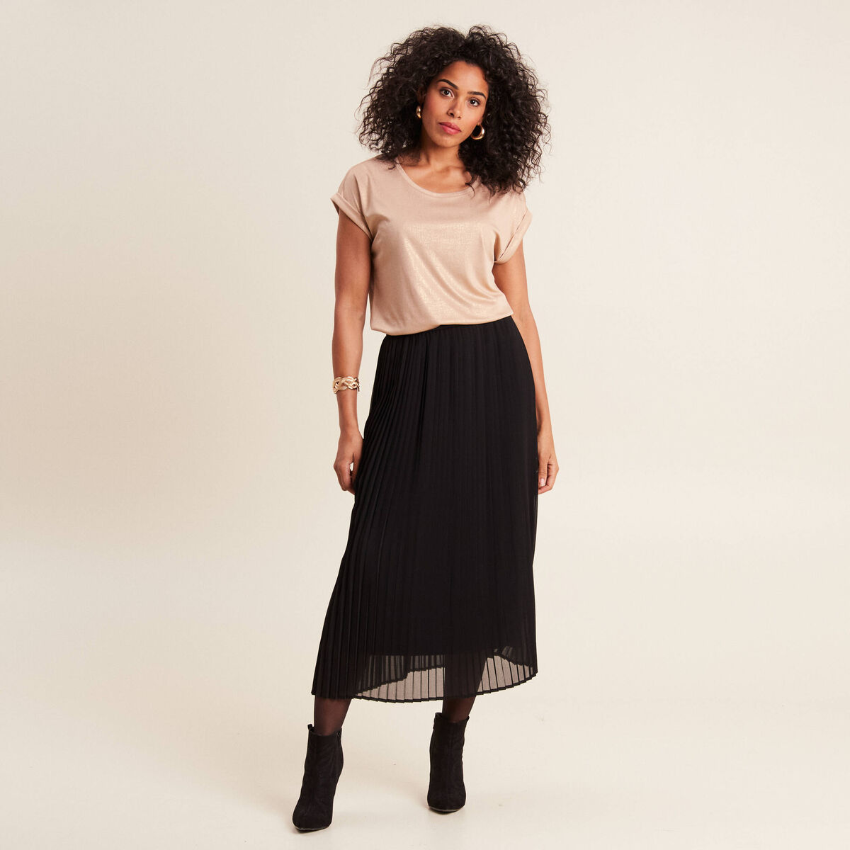 Jupe longue &eacute;vas&eacute;e pliss&eacute;e noir femme