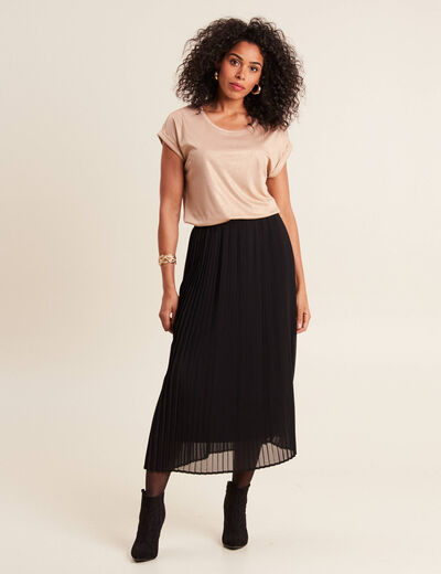 Jupe longue évasée plissée noir femme