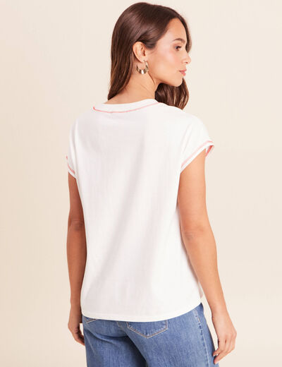 T-shirt col rond manches courtes ecru femme