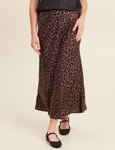 Jupe longue effet satin marron femme
