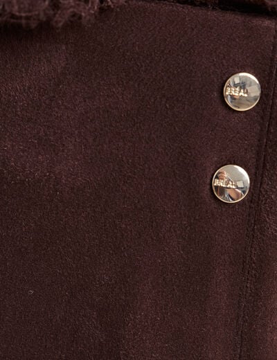 Legging 7/8&egrave;me taille haute aspect daim marron fonc&eacute; femme