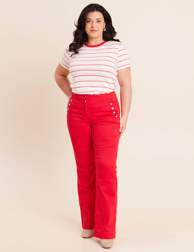Pantalon coupe bootcut &agrave; pont rouge fluo femme