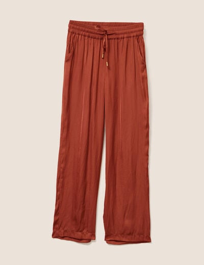 Pantalon large taille haute marron foncé femme