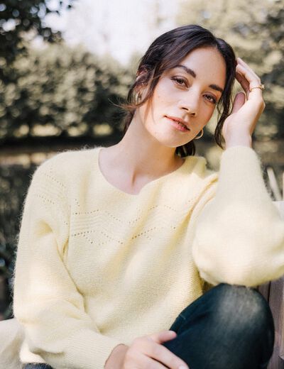 Pull confectionné en France jaune pastel femme