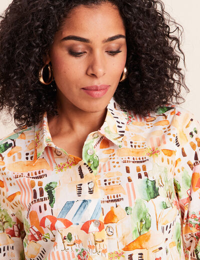 Chemise col am&eacute;ricain manches longues multicolore femme