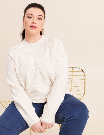 Pull col montant manches longues ecru femme