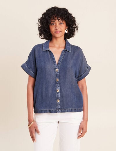 Chemise col chemise manches courtes denim double stone femme