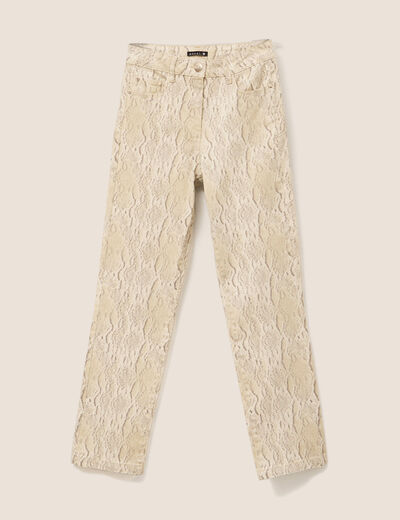 Pantalon 7/8ème taille haute beige femme