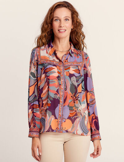 Chemise manches longues fluide orange femme
