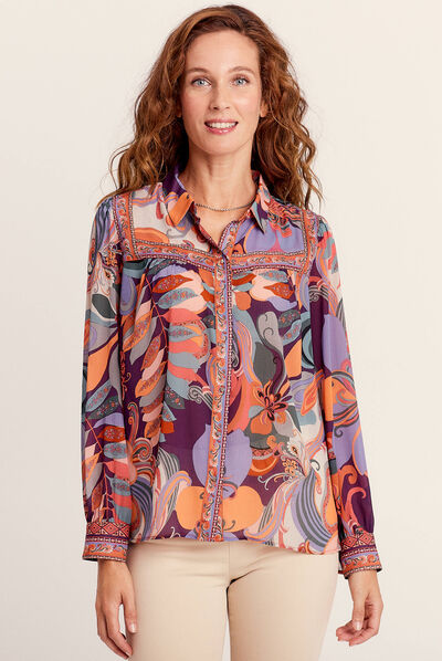 Chemise manches longues fluide orange femme