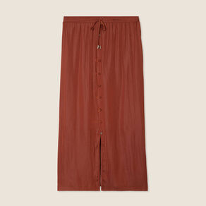 Jupe longue évasée satin marron foncé femme