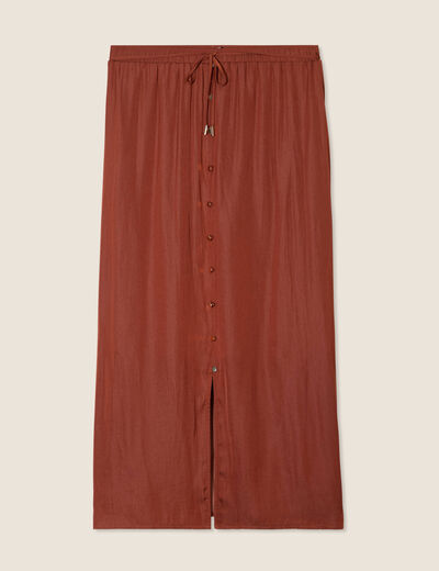 Jupe longue évasée satin marron foncé femme