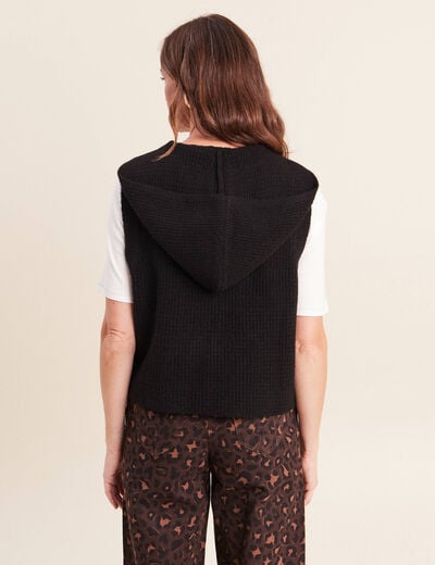 Gilet sans manches &agrave; capuche noir femme