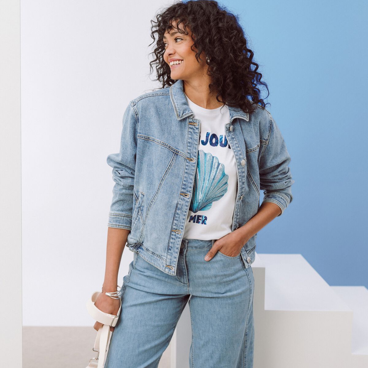 Veste denim denim double stone femme