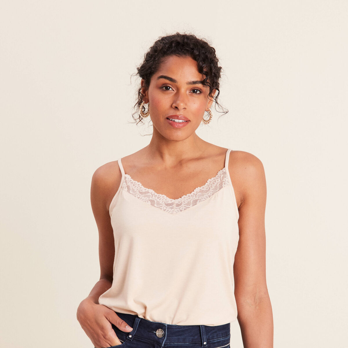 Débardeur thermo-douceur bretelles fines beige femme