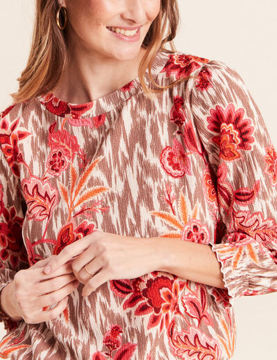 T-shirt manches 3/4 rose femme