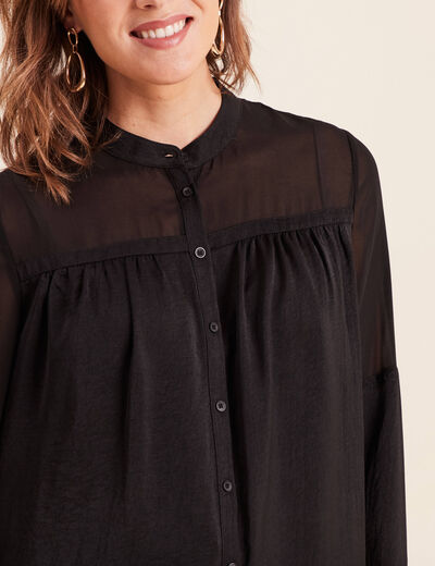 Chemise ample satin&eacute;e manches longues noir femme