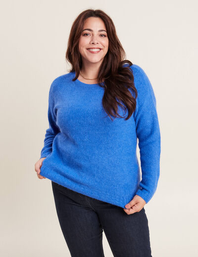 Pull manches longues bleu femme