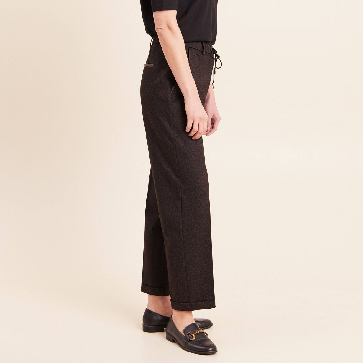 Jogging imprim&eacute; l&eacute;opard taille bascul&eacute;e marron femme