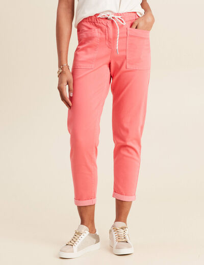 Pantalon coupe droite à coulisse rose vif femme
