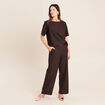 T-shirt droit col rond manches courtes marron femme