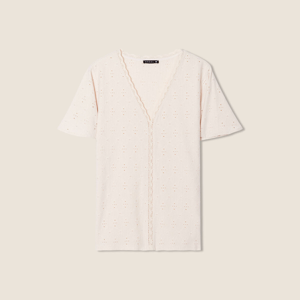Blouse manches courtes brodée ivoire femme