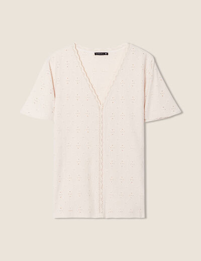 Blouse manches courtes brodée ivoire femme