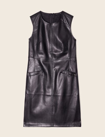 Robe droite simili cuir noir femme