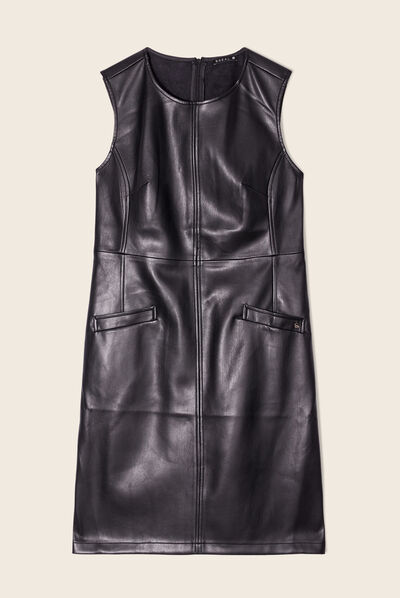 Robe droite simili cuir noir femme