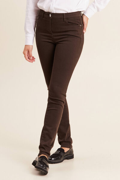 Jean magique ajusté taille standard marron foncé femme