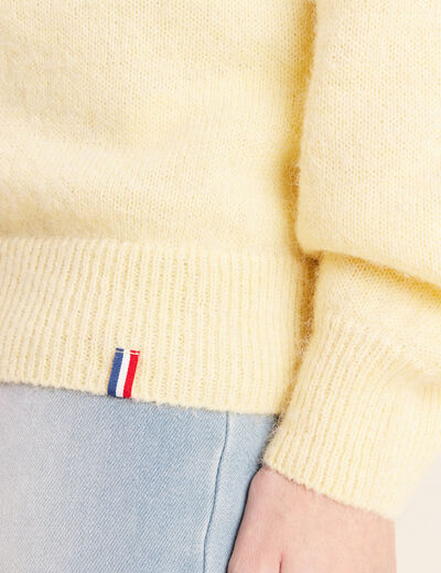 Pull confectionn&eacute; en France jaune pastel femme