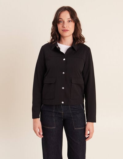 Veste courte droite manches longues noir femme