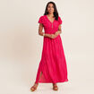 Robe longue droite fluide rose fushia femme