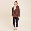 Manteau droit court en bouclette marron fonc&eacute; femme