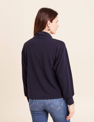 Pull col ch&acirc;le manches longues bleu marine femme